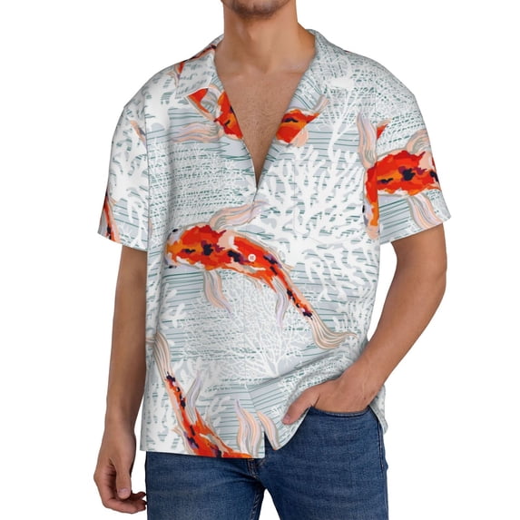 Kdxio Men's Hawaiian Shirt for Men Short Sleeve Shirt Koi Fish Corals,Spring Summer Summer Casual Holiday Beach Button Down T-Shirts