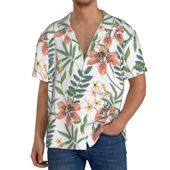 Kdxio Men's Hawaiian Shirt for Men Short Sleeve Shirt Lilies Flowers Summer Casual Holiday Beach Button Down T-Shirts