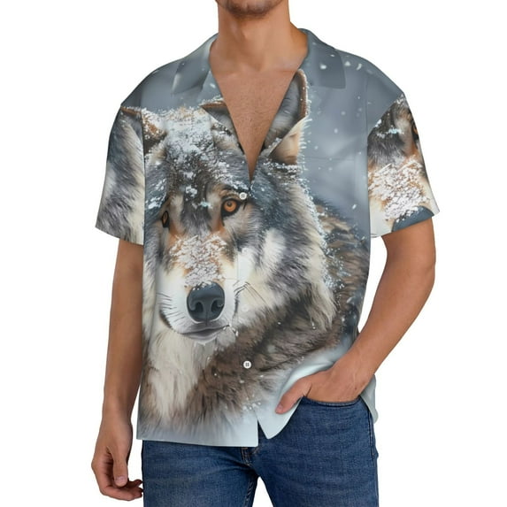Kdxio Men's Hawaiian Shirt for Men Short Sleeve Shirt Majestic Snowy Wolf Summer Casual Holiday Beach Button Down T-Shirts