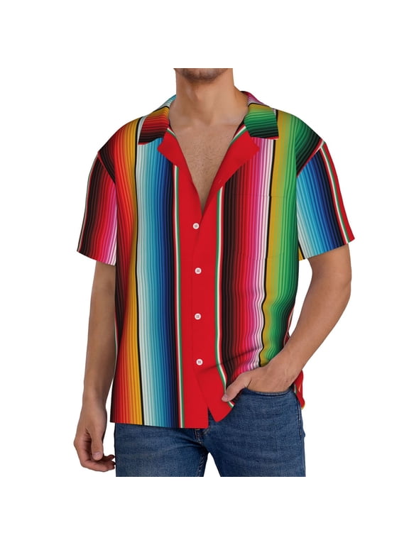 Men's Hawaiian Shirt for Men Short Sleeve Shirt Mexican Serape Blanket Stripes Summer Casual Holiday Beach Button Down T-Shirts