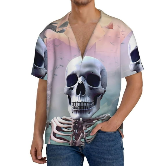 Kdxio Men's Hawaiian Shirt for Men Short Sleeve Shirt Mist Sunflower Skull Summer Casual Holiday Beach Button Down T-Shirts