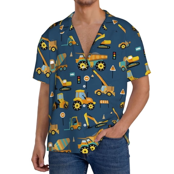 Kdxio Men's Hawaiian Shirt for Men Short Sleeve Shirt Modern Excavator Summer Casual Holiday Beach Button Down T-Shirts