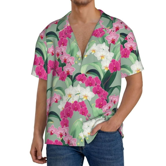 Kdxio Men's Hawaiian Shirt for Men Short Sleeve Shirt Orchids Flowers Summer Casual Holiday Beach Button Down T-Shirts