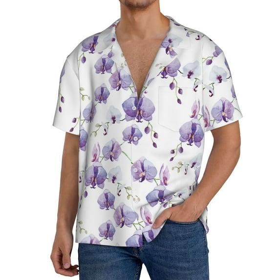 Kdxio Men's Hawaiian Shirt for Men Short Sleeve Shirt Orchids Flowers Summer Casual Holiday Beach Button Down T-Shirts