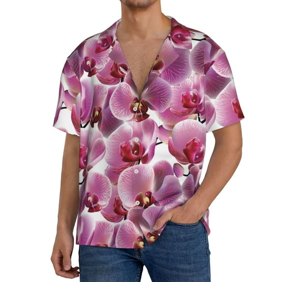 Kdxio Men's Hawaiian Shirt for Men Short Sleeve Shirt Orchids Flowers Summer Casual Holiday Beach Button Down T-Shirts
