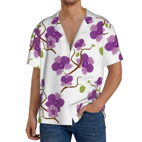 Kdxio Men's Hawaiian Shirt for Men Short Sleeve Shirt Orchids Flowers Summer Casual Holiday Beach Button Down T-Shirts