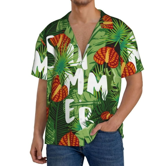 Kdxio Men's Hawaiian Shirt for Men Short Sleeve Shirt Palm Leaves And Tropical Flowers Summer Casual Holiday Beach Button Down T-Shirts