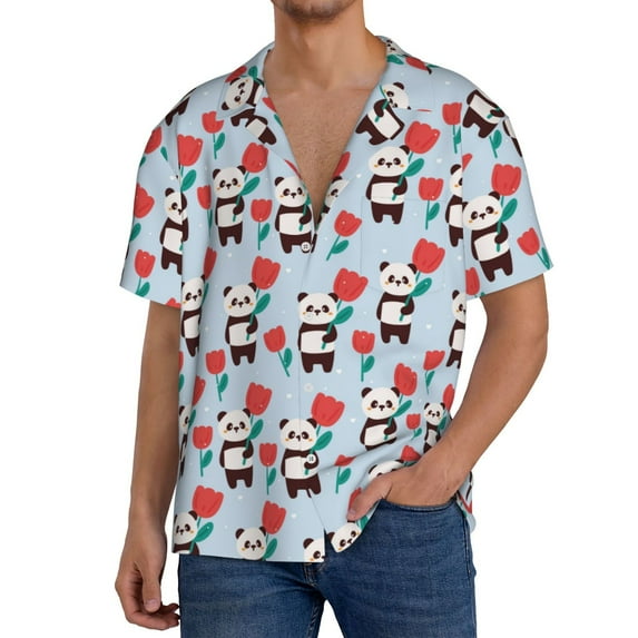 Kdxio Men's Hawaiian Shirt for Men Short Sleeve Shirt Panda And Rose Summer Casual Holiday Beach Button Down T-Shirts