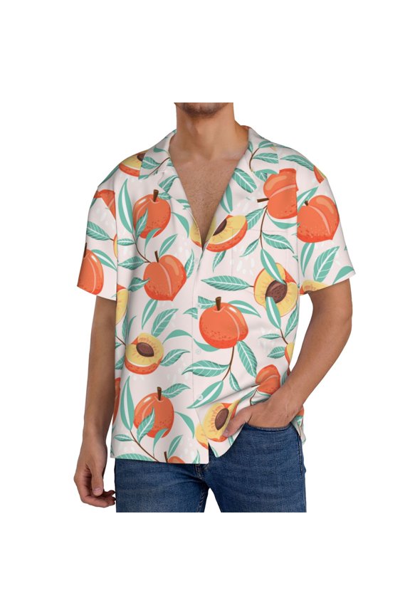 Men's Hawaiian Shirt for Men Short Sleeve Shirt Peach Summer Casual Holiday Beach Button Down T-Shirts