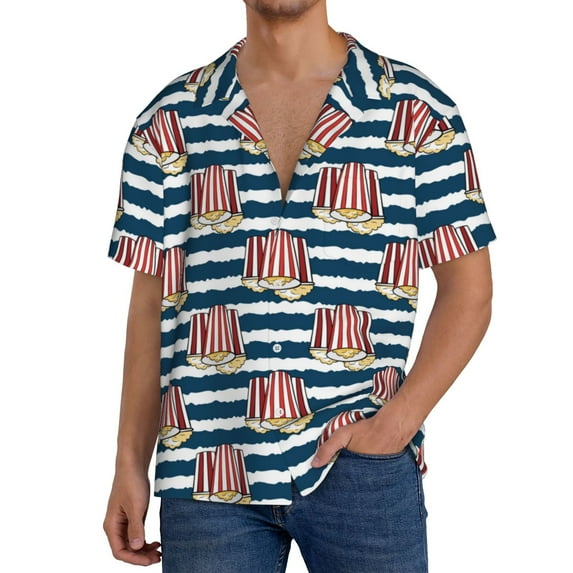 Kdxio Men's Hawaiian Shirt for Men Short Sleeve Shirt Popcorn On Blue Lines Summer Casual Holiday Beach Button Down T-Shirts