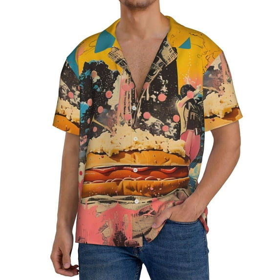 Kdxio Men's Hawaiian Shirt for Men Short Sleeve Shirt Psychedelic Band Hotdog Art Summer Casual Holiday Beach Button Down T-Shirts