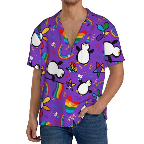 Kdxio Men's Hawaiian Shirt for Men Short Sleeve Shirt Rainbow Lgbt Penguin Summer Casual Holiday Beach Button Down T-Shirts