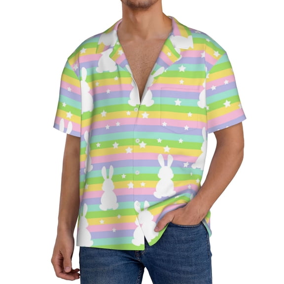 Kdxio Men's Hawaiian Shirt for Men Short Sleeve Shirt Rainbow Rabbit Summer Casual Holiday Beach Button Down T-Shirts