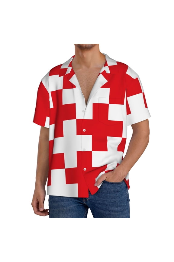Men's Hawaiian Shirt for Men Short Sleeve Shirt Red Cross 1 Summer Casual Holiday Beach Button Down T-Shirts