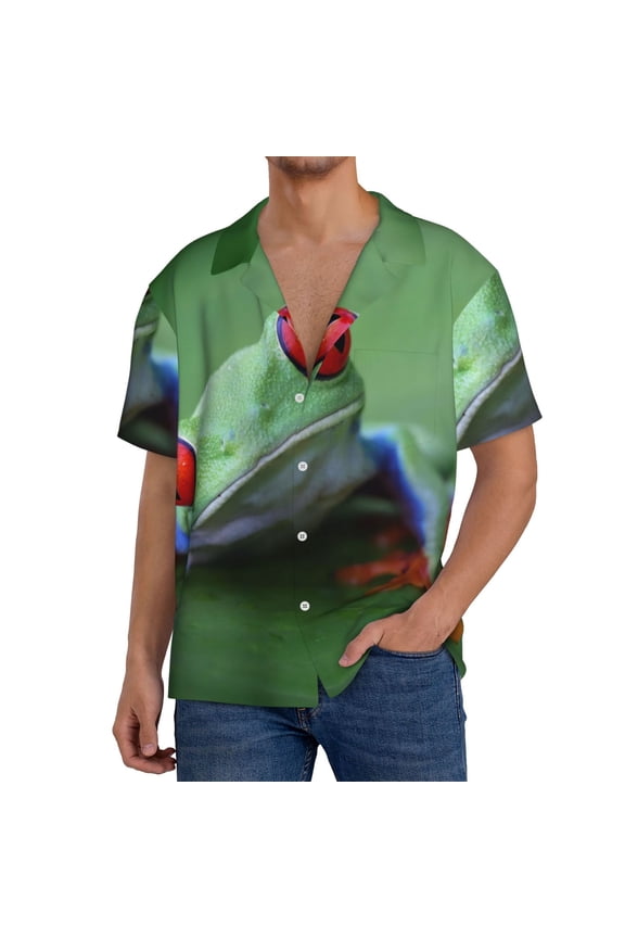Men's Hawaiian Shirt for Men Short Sleeve Shirt Red-Eyed Tree Frog-1 Summer Casual Holiday Beach Button Down T-Shirts