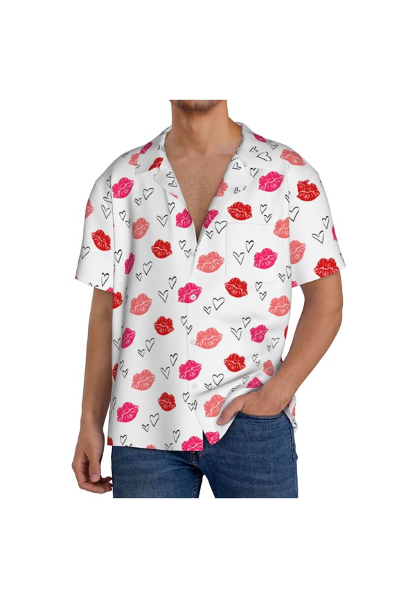 Men's Hawaiian Shirt for Men Short Sleeve Shirt Red Lips 1 Summer Casual Holiday Beach Button Down T-Shirts