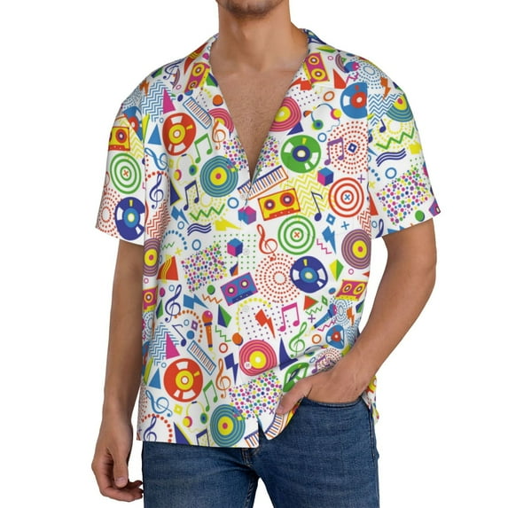 Kdxio Men's Hawaiian Shirt for Men Short Sleeve Shirt Retro Musi Disco Summer Casual Holiday Beach Button Down T-Shirts