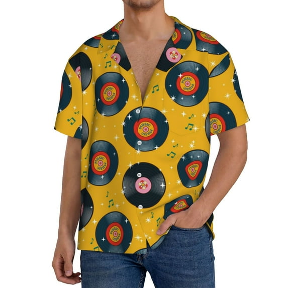 Kdxio Men's Hawaiian Shirt for Men Short Sleeve Shirt Retro Vinyl Records Summer Casual Holiday Beach Button Down T-Shirts