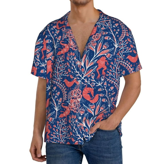 Kdxio Men's Hawaiian Shirt for Men Short Sleeve Shirt Retro plants forest animals Summer Casual Holiday Beach Button Down T-Shirts