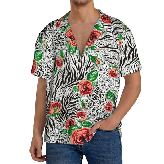 Kdxio Men's Hawaiian Shirt for Men Short Sleeve Shirt Roses Mixed Zebra 1 Summer Casual Holiday Beach Button Down T-Shirts