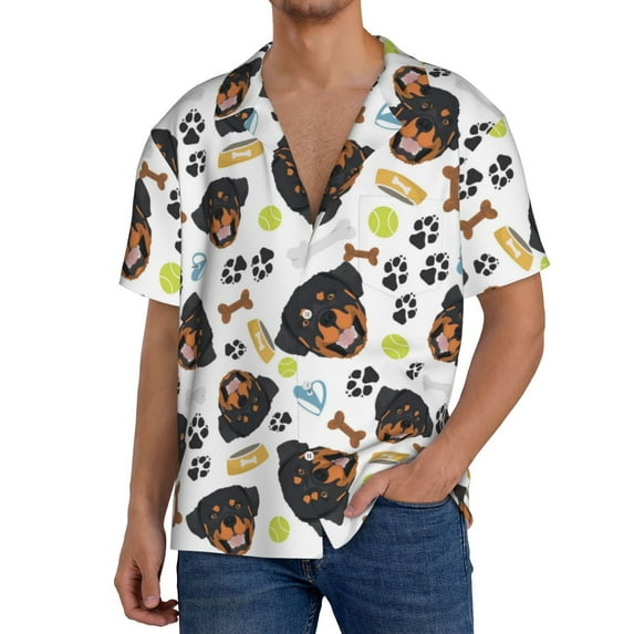 Kdxio Men's Hawaiian Shirt for Men Short Sleeve Shirt Rottweiler Summer Casual Holiday Beach Button Down T-Shirts