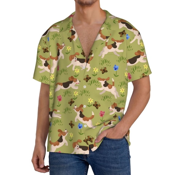 Kdxio Men's Hawaiian Shirt for Men Short Sleeve Shirt Running Beagle Summer Casual Holiday Beach Button Down T-Shirts