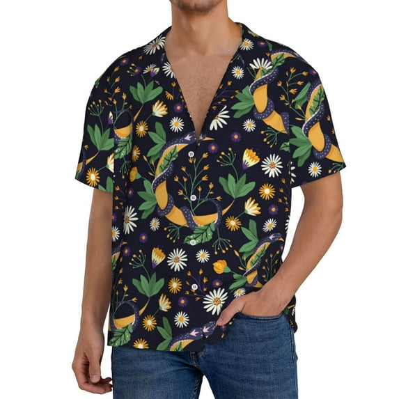 Kdxio Men's Hawaiian Shirt for Men Short Sleeve Shirt Snake And Flower Summer Casual Holiday Beach Button Down T-Shirts