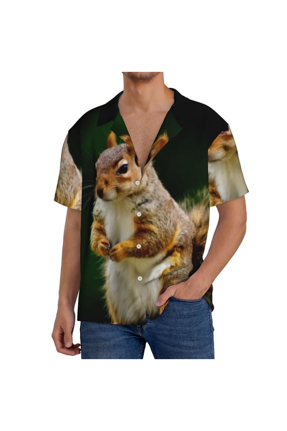 Men's Hawaiian Shirt for Men Short Sleeve Shirt Squirrels Eating Peanuts On The Tree Summer Casual Holiday Beach Button Down T-Shirts