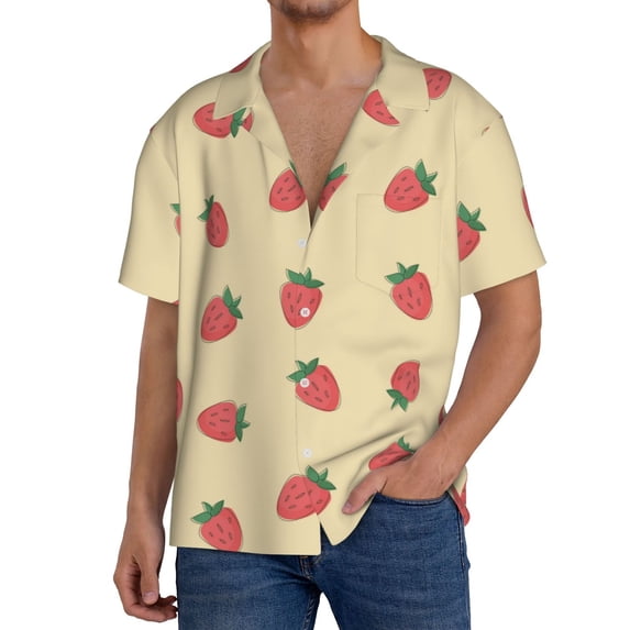 Kdxio Men's Hawaiian Shirt for Men Short Sleeve Shirt Strawberries Summer Casual Holiday Beach Button Down T-Shirts