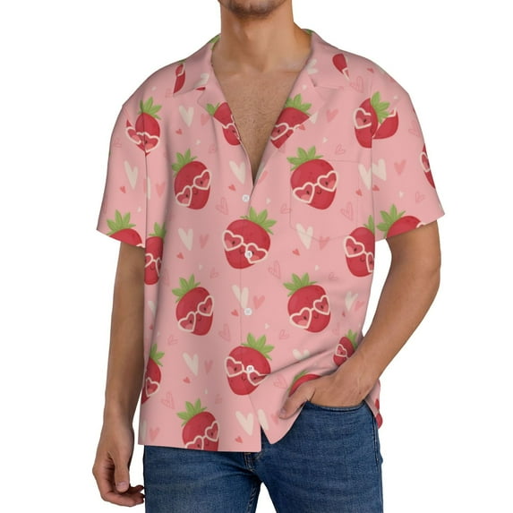 Kdxio Men's Hawaiian Shirt for Men Short Sleeve Shirt Strawberries Summer Casual Holiday Beach Button Down T-Shirts