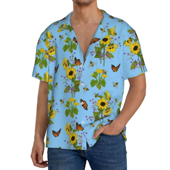 Kdxio Men's Hawaiian Shirt for Men Short Sleeve Shirt Sunflowers And Bees Summer Casual Holiday Beach Button Down T-Shirts
