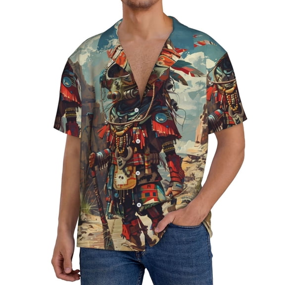 Kdxio Men's Hawaiian Shirt for Men Short Sleeve Shirt Tribal Futuristic Warrior Summer Casual Holiday Beach Button Down T-Shirts