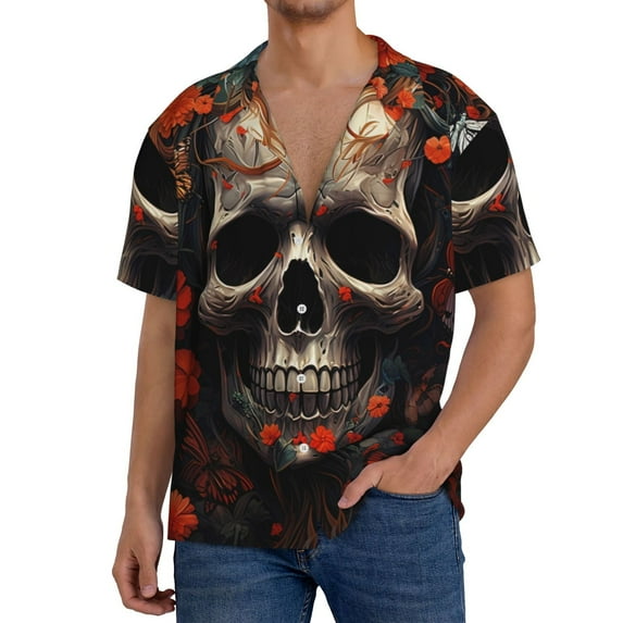 Kdxio Men's Hawaiian Shirt for Men Short Sleeve Shirt Vintage Butterfly Flower Skull Summer Casual Holiday Beach Button Down T-Shirts