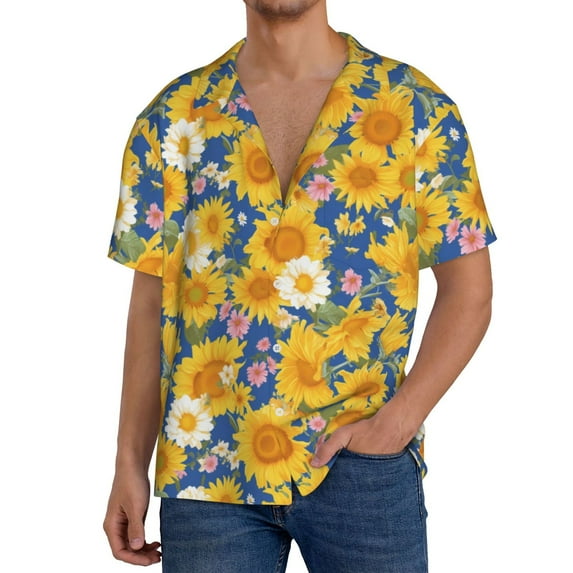 Kdxio Men's Hawaiian Shirt for Men Short Sleeve Shirt Vintage White Yellow Sunflower Summer Casual Holiday Beach Button Down T-Shirts