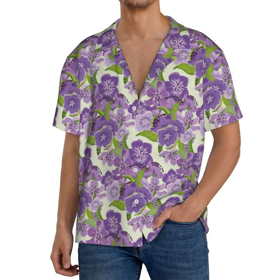 Kdxio Men's Hawaiian Shirt for Men Short Sleeve Shirt Violets Flowers Summer Casual Holiday Beach Button Down T-Shirts