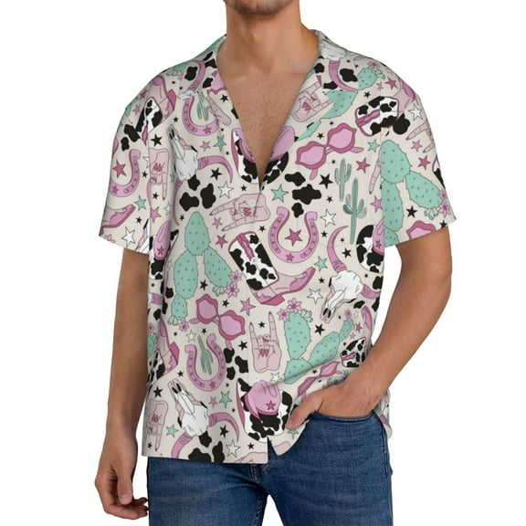 Kdxio Men's Hawaiian Shirt for Men Short Sleeve Shirt West Cowgirl Disco Summer Casual Holiday Beach Button Down T-Shirts