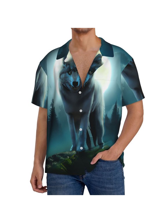 Men's Hawaiian Shirt for Men Short Sleeve Shirt Wolf Summer Casual Holiday Beach Button Down T-Shirts