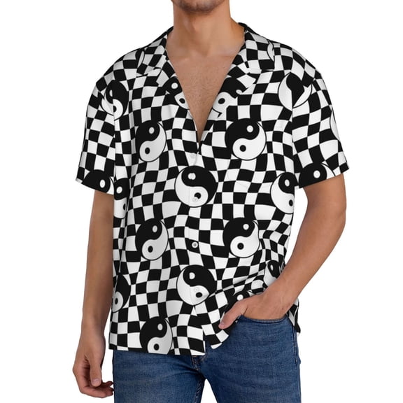 Kdxio Men's Hawaiian Shirt for Men Short Sleeve Shirt Ying Yang Checkered Summer Casual Holiday Beach Button Down T-Shirts