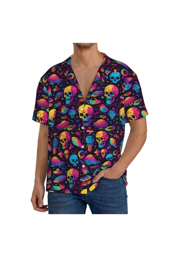 Men's Hawaiian Shirt for Men Short Sleeve Shirt colorful Skull Retro Summer Casual Holiday Beach Button Down T-Shirts