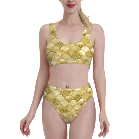 Kdxio Mermaid Fish Scale for Womens High Waisted Bikini Top Sports Style Two Piece Bathing Suits