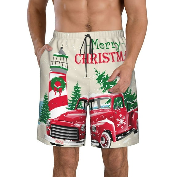 Kdxio Merry Christmas 1 Pattern Mens Casual Shorts - Drawstring Summer Beach Sports Shorts for Men