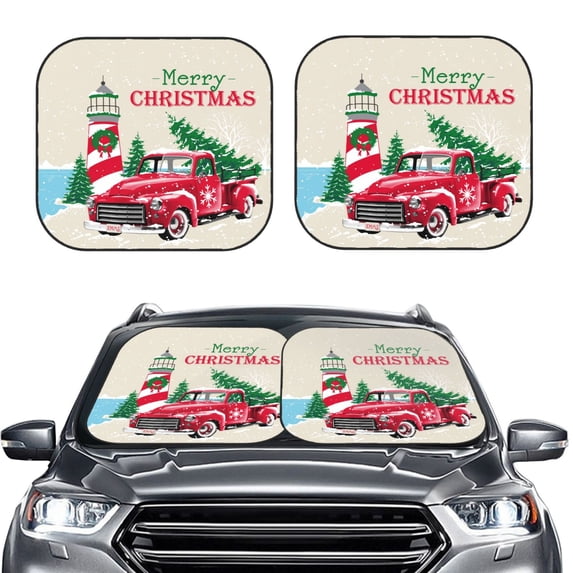 Kdxio Merry Christmas 1 Print 2-Piece Sun Shade Front Windshield - Foldable Car Front Window Sunshades For Most Sedans Suv Truck