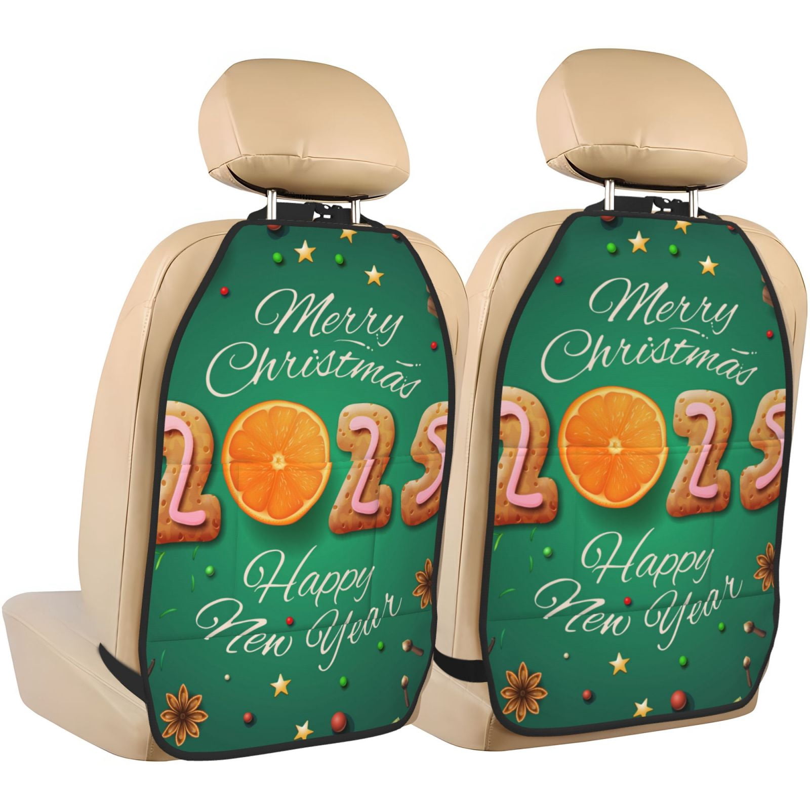 Kdxio Merry Christmas 2025 Print 2 Pack Car Kick Mat Seat Cover Back Protector Mat with Pockets for Organizer Backseat Protector and Storage Anti Kick Pad for Vehicles