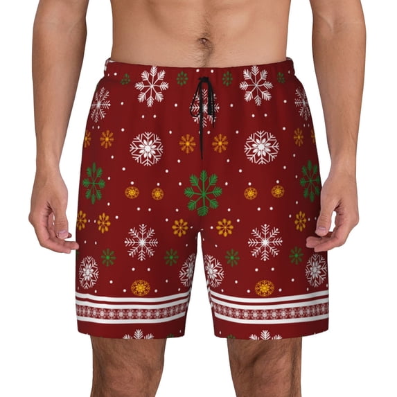 Kdxio Merry Christmas Print Men'S Swim Trunks With Compression Liner 7 Inch Inseam Quick Dry Swim Shorts