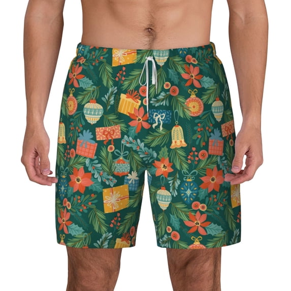 Kdxio Merry Christmas Print Men'S Swim Trunks With Compression Liner 7 Inch Inseam Quick Dry Swim Shorts