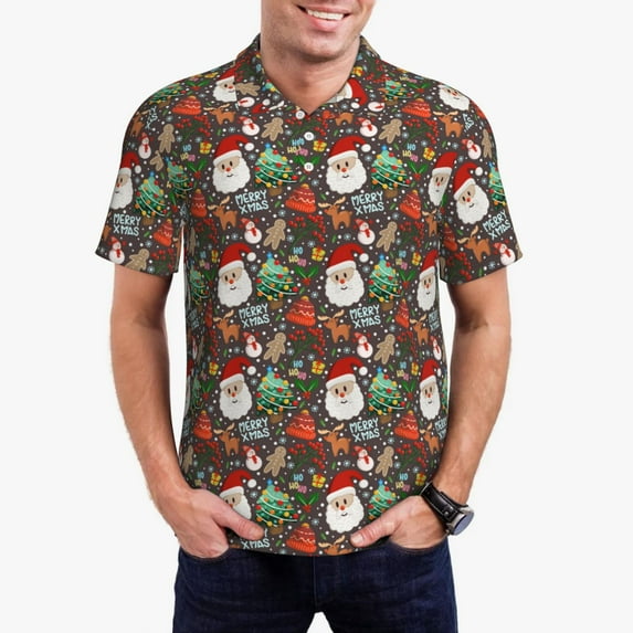 Kdxio Merry Christmas Print Men's Short Sleeve Polo Shirt,Midweight Men's Shirt-3X-Large