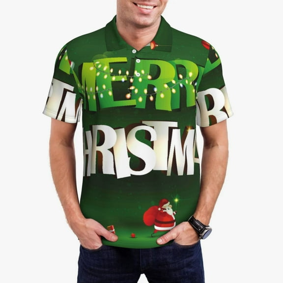 Kdxio Merry Christmas Print Men's Short Sleeve Polo Shirt,Midweight Men's Shirt