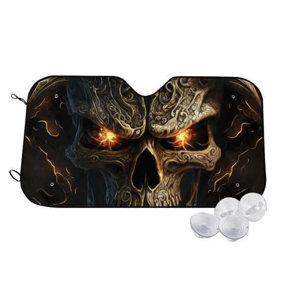 Kdxio Metal Evil Skull Print Windshield Sun Shade,UV Rays and Sun Heat Protection,Sunshade for Car Windshield,Car Shade Front Windshield - Medium