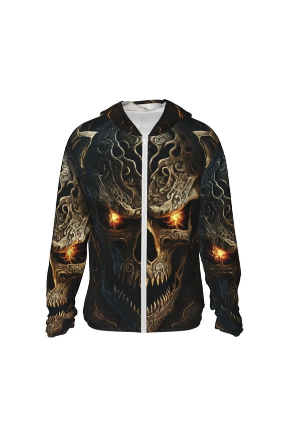 Metal Evil Skull Print Women Men Sun Protection UPF 50+ Jackets Zip Up Long Sleeve Hoodie Hiking Lightweight with Pockets