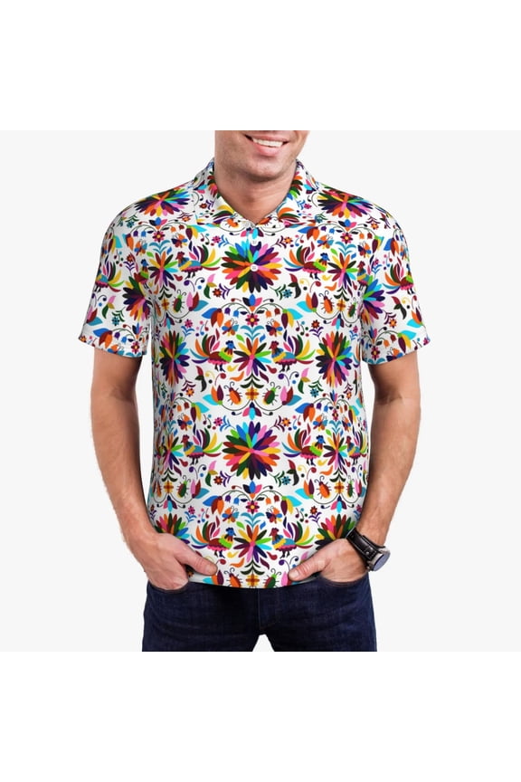 Mexican Bright Style Print Men's Short Sleeve Polo Shirt,Midweight Men's Shirt